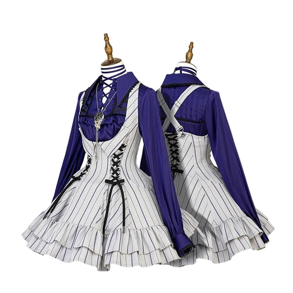 【12月29日予約締切】ゴシックロリータストライプバッククロスフリルサスドレス
