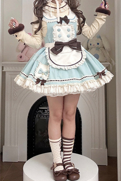 【Pre-order item】Chocolate Mint Sailor Collar Girly Maid Dress + Cake Hat