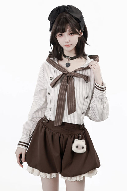 フードトップス+シャツ+スカート+レッグウォーマー+ベスト