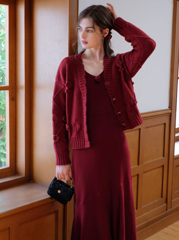 クイーンローズキャミソールワンピース＋ローズフラワーカーディガン