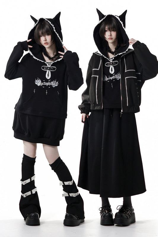 Black Slimming Jacket + Hoodie + Skirt + Leg Warmers