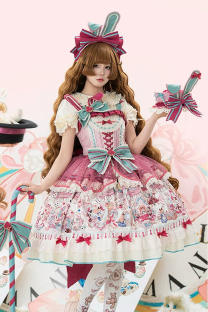 [Pre-order Deadline: July 1] Pink x Green Alice Cat Sweet Lolita Series Accessories (Bunny Ear Ribbon Hair Clip, Bunny Ear Ribbon Brooch, Bunny Ear Ribbon Tea Cup Hat, Back Ribbon Train)