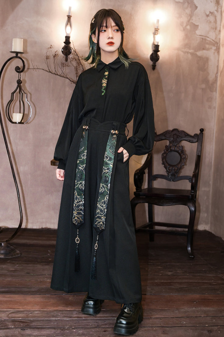 Snake Embroidery Lantern Sleeve Shirt Belchic Snake Embroidery Lantern Sleeve Shirt Belchic