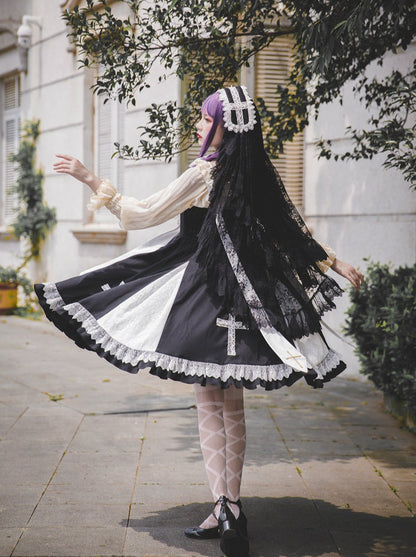 Cross Elegant Lolita Dress + Short Jacket + Hairband + Veil + Collar