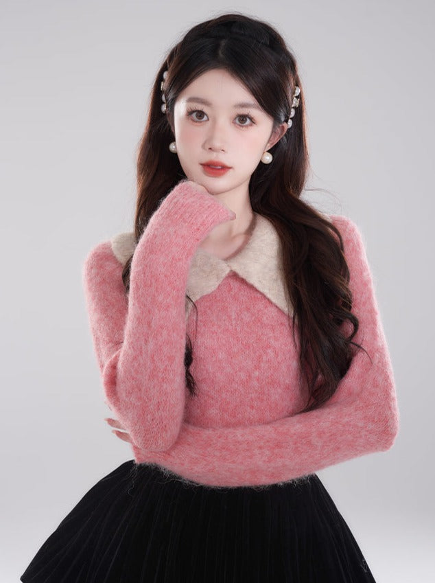 Mink Retro Collar Bi-French Knit