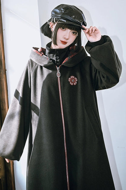 フローラルツイードフーデッドコート