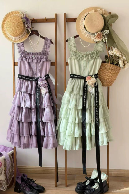 [Pre-order Deadline: July 31] Romantic Sweet Lolita Square-Neck Tiered JKS Ribbon Dress