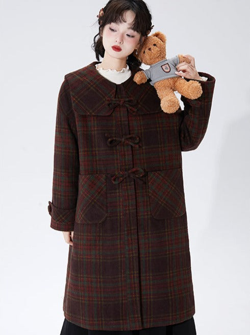 Christmas Check Long Wool Coat