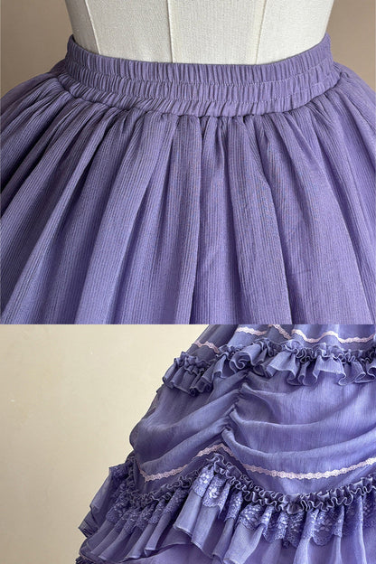 【9月13日予約締切】Purple/Dark Purple Gothic Lolita Tiered Lace Ruffle Skirt