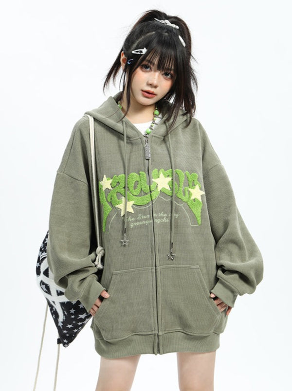 American Retro Letter Flock Logo Hooded Hoodie