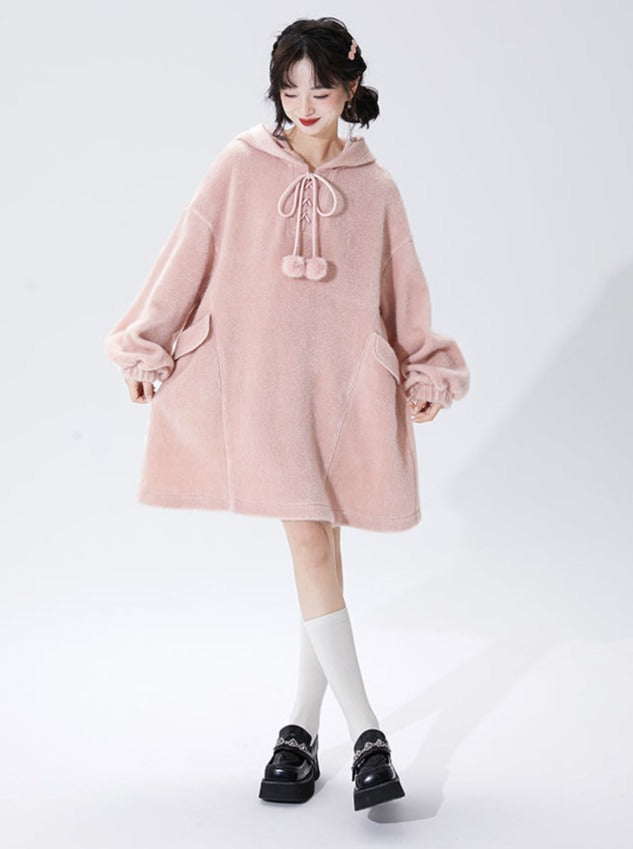 Hood Ribbon Strap Fur Ball Dress