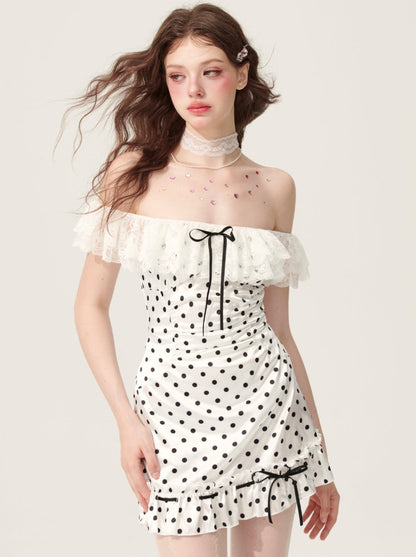 [Reservations] Lace Dot Off-the-shoulder White Dress
