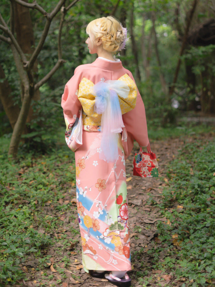 Retro Japanese pattern flower kimono 9-piece set