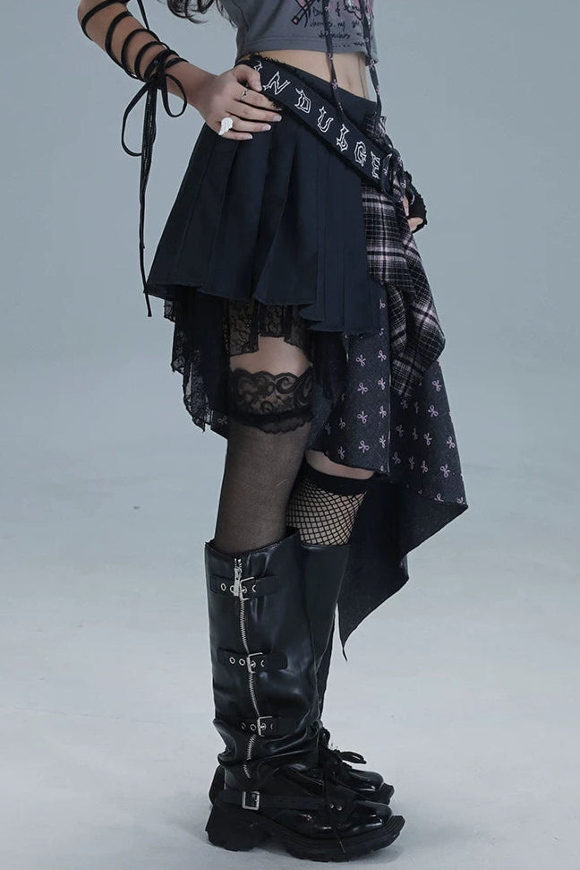 チェックパッチワークアシメスカート