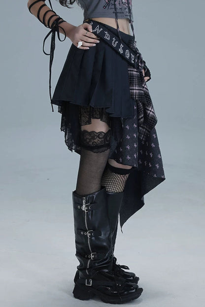 チェックパッチワークアシメスカート