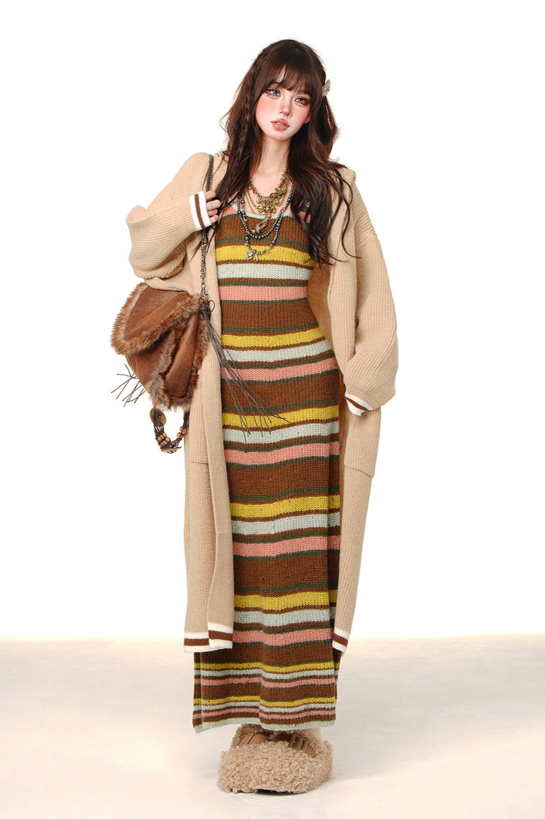 Knitted Slim Striped Long Dress