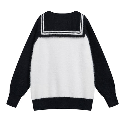 Navy Color Loose Japanese Sweater