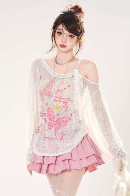 フロスティングバタフライスモックトップス