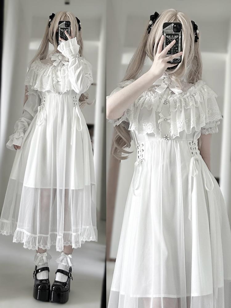 Elegant Lace Cape Long Dress