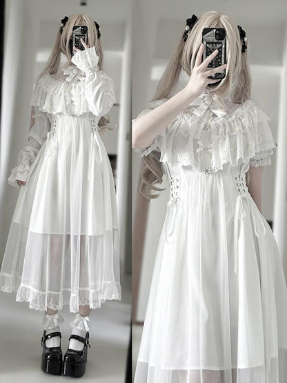 Elegant Lace Cape Long Dress