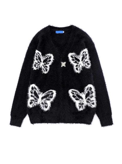 Cardigan Butterfly à col en V, style ample, en maille cirée douce