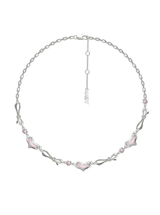 Sweet Love Jewel Ribbon Zircon Chain Necklace