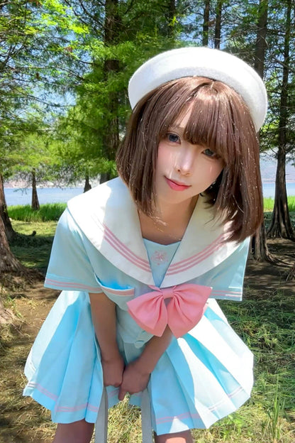 アニメガールライトブルーセーラー服+プリーツスカート