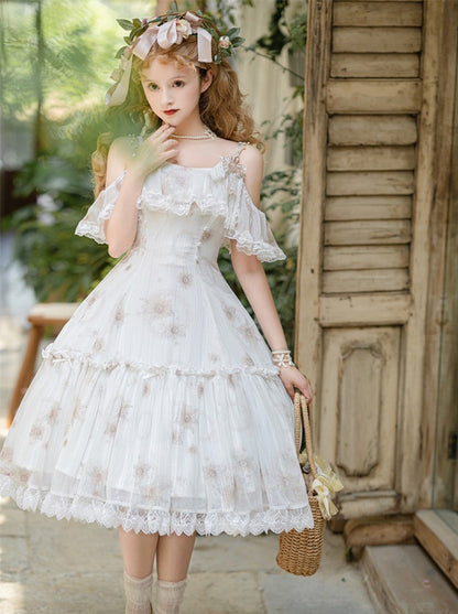 Pure White Flower Chiffon Lolita Summer Dress