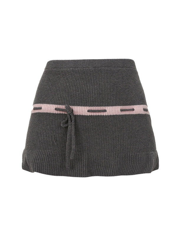 Coconut Pink Knit One Shoulder Top + Gray Knit Skirt