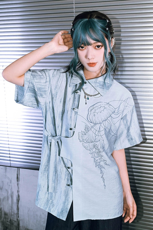 Asymmetrical ice blue design top