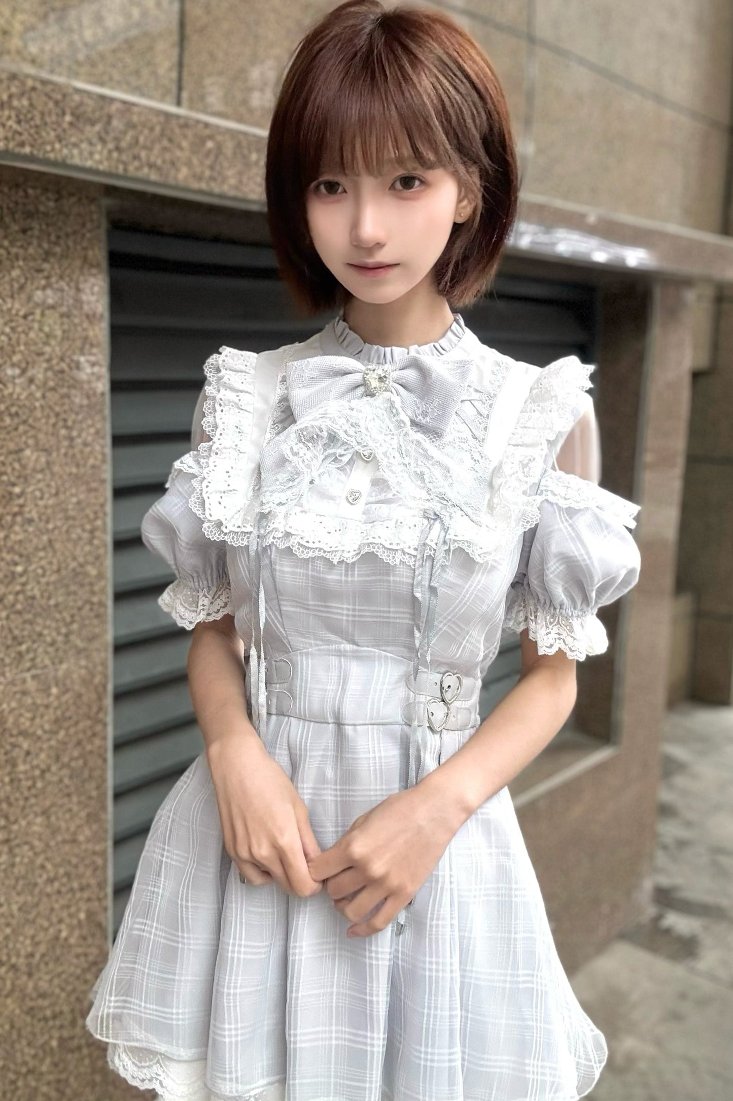 【予約商品】エンジェルグレーブルーチェックワンピース