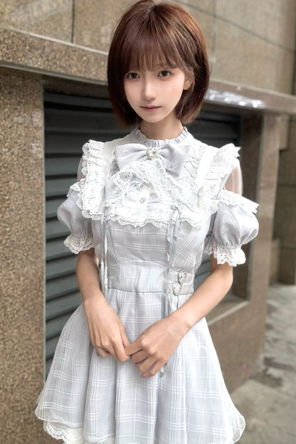 【予約商品】エンジェルグレーブルーチェックワンピース