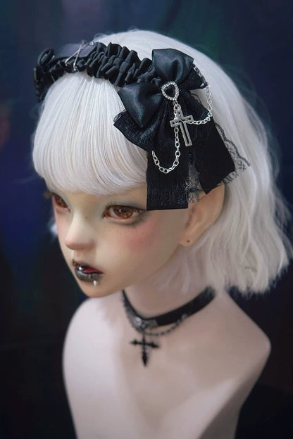 リボンレザーレースヘッドバンド