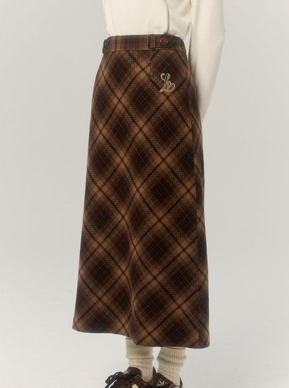 Retro Wool Argyle Check Tight Skirt