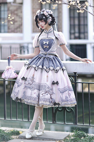 Classical Chinese Lolita Princess Dress Setup + Headdress + Necklace