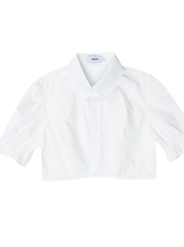 French sweet check + puff sleeve shirt