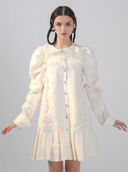 Orchid White Fog Jacquard Pleated Dress