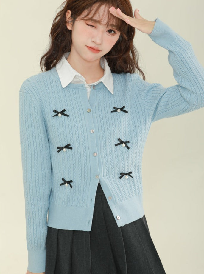 Ribbon Fresh Top College Style Sweater Cardigan