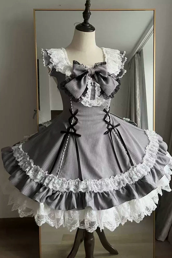 スイートロリータストライプジャンパースカートス+ラビットハット