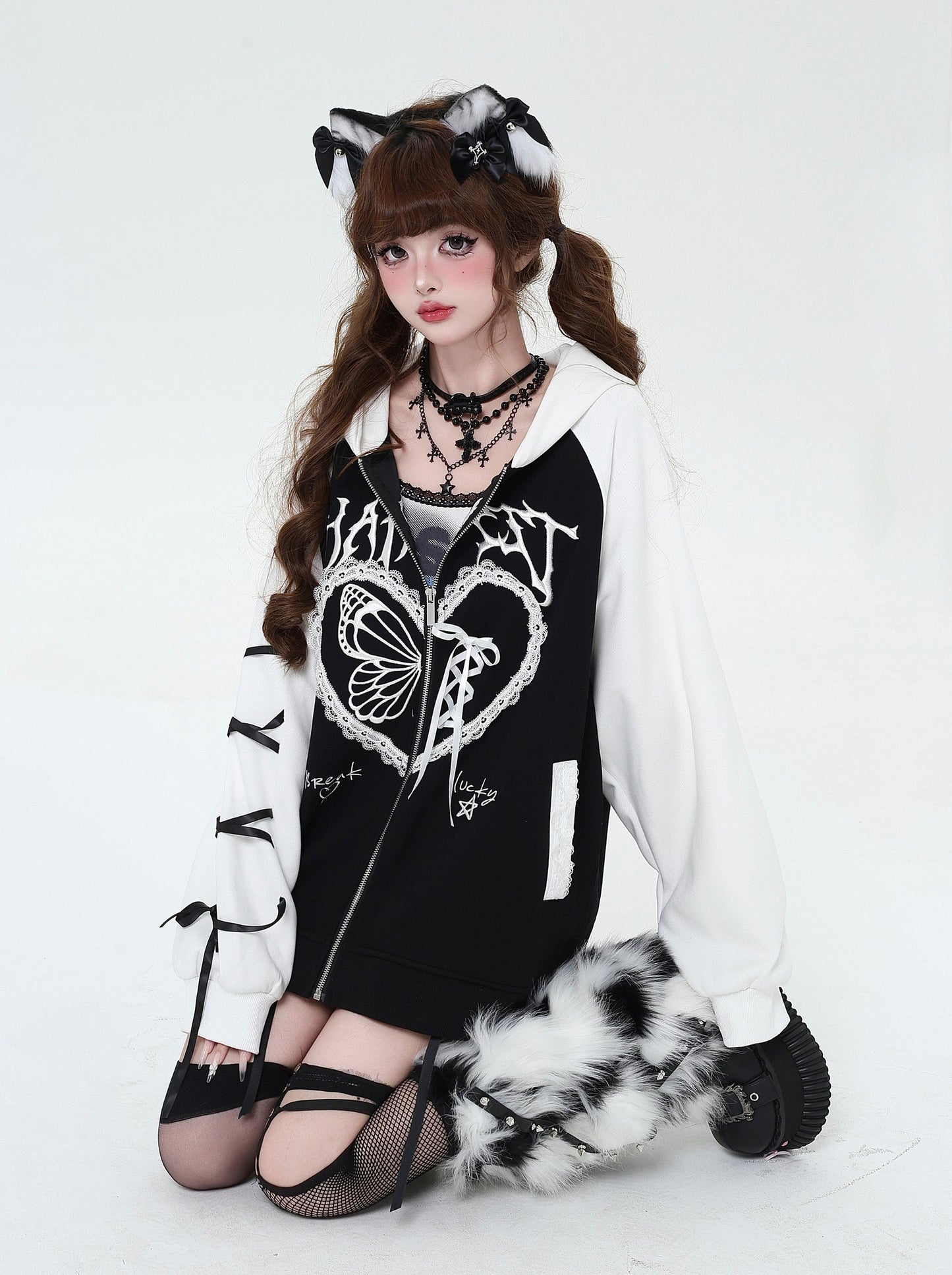 Heart Design Loose Over Hooded Hoodie