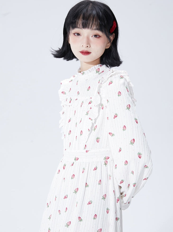 Strawberry Design Pure White Dress