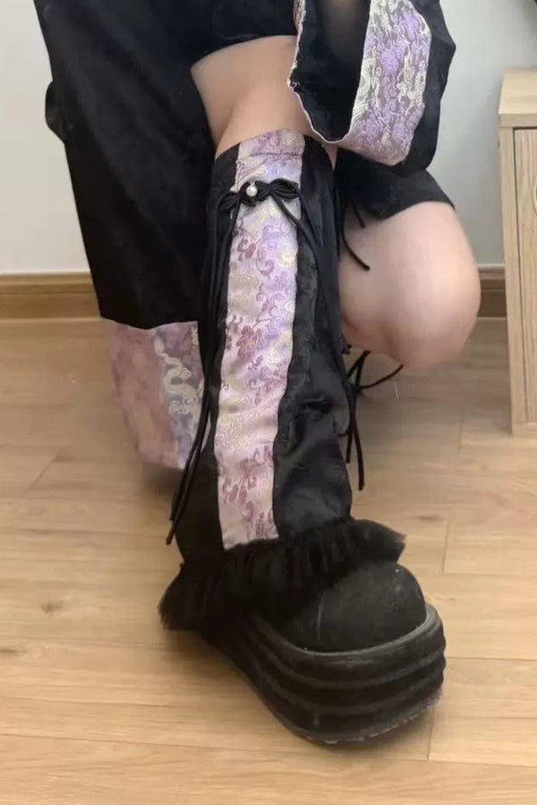 Dragon Print Tassel Leg Warmers