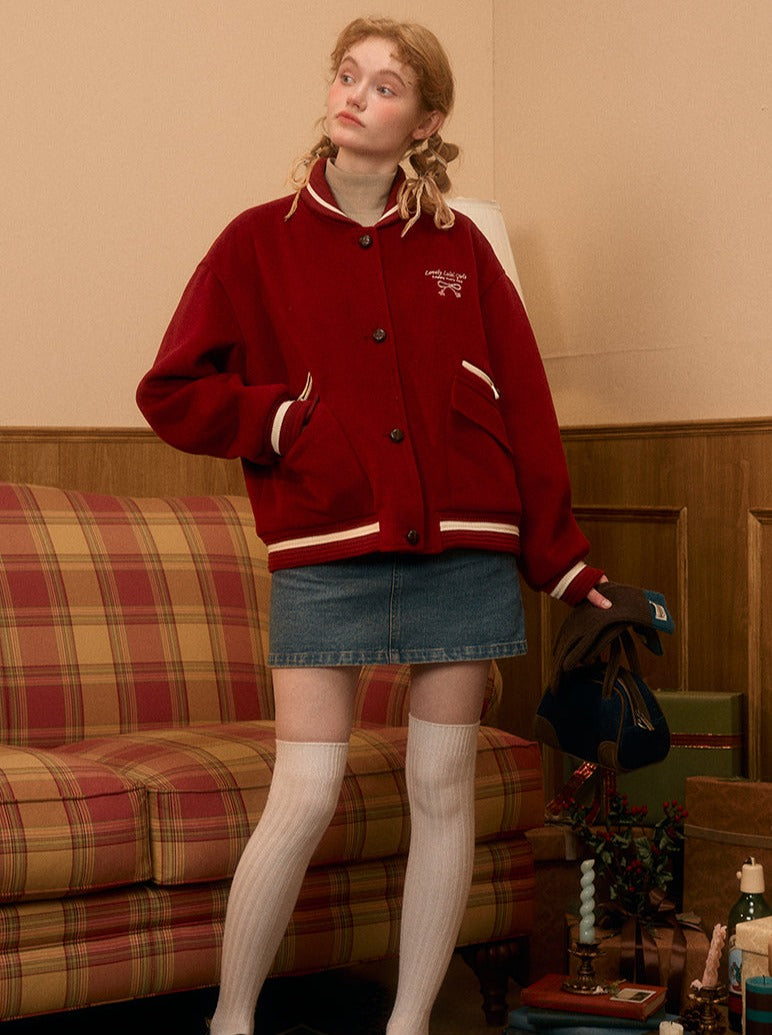 Retro Short Cotton Wool Baseall Jacket