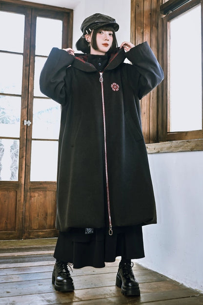 フローラルツイードフーデッドコート