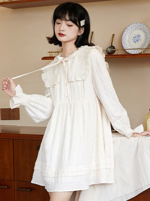 High Waist Loose Lace Lantern Sleeve A-Line Dress