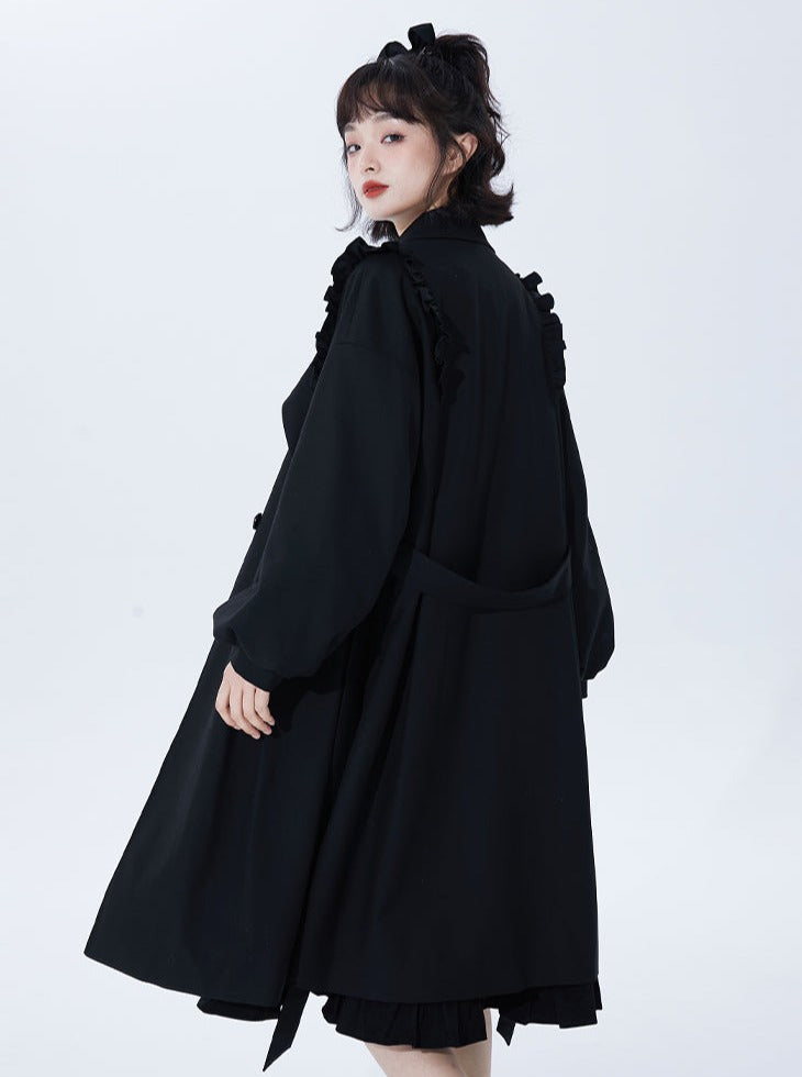 Black Lace Windbreaker Retro Coat