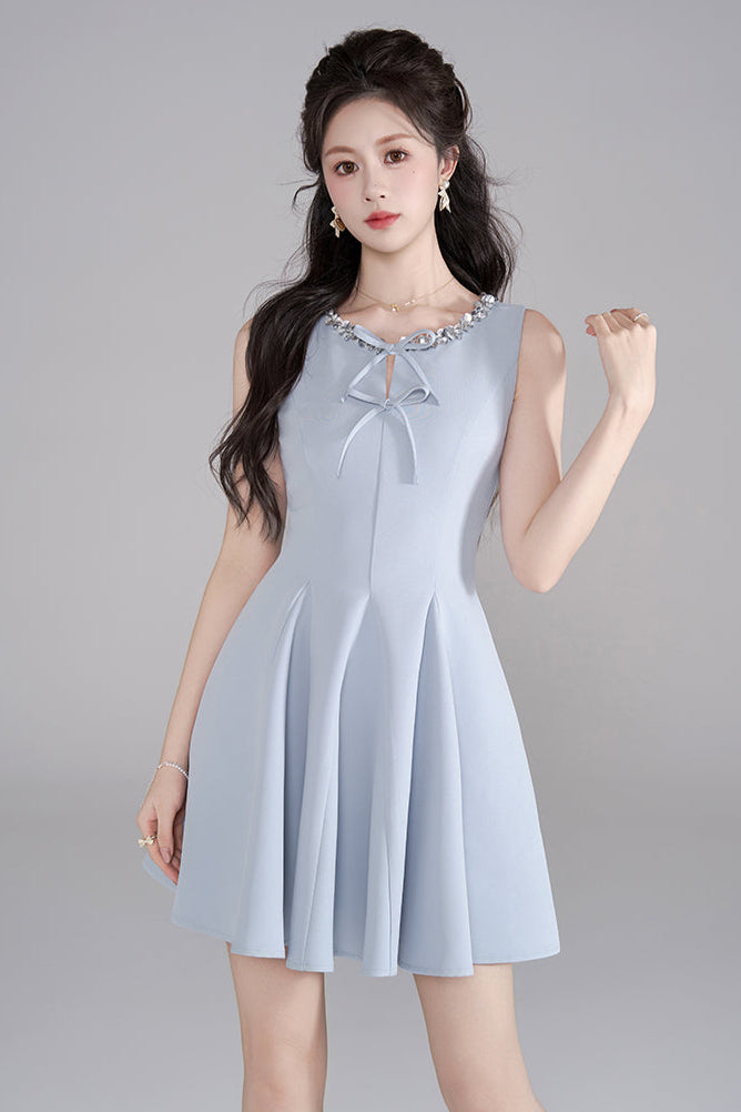 リボンノースリーブフリルドレス