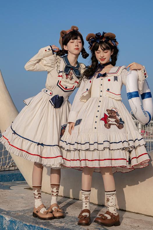 [Reservation deadline on October 8] Navy Bear Original Lolita Fake Two Piece Dress + One Piece + Tops + Suspender Dress