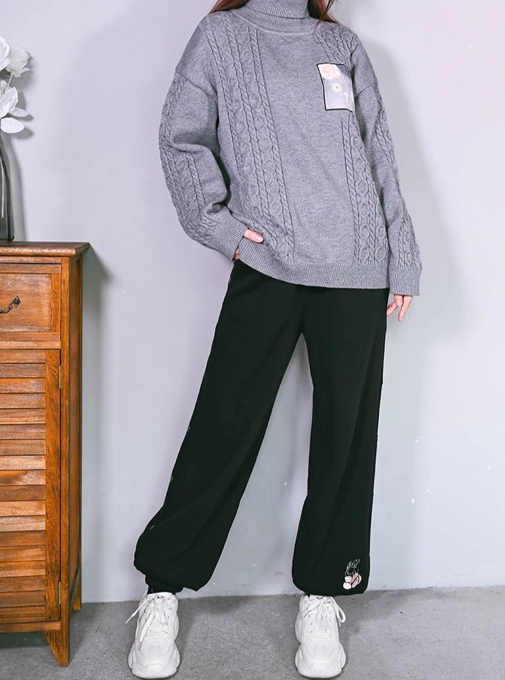 Sport Black Loose Plush Sweatpants