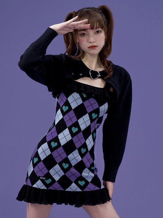Gelab Retro Knit Dress + Heart Short Cardigan